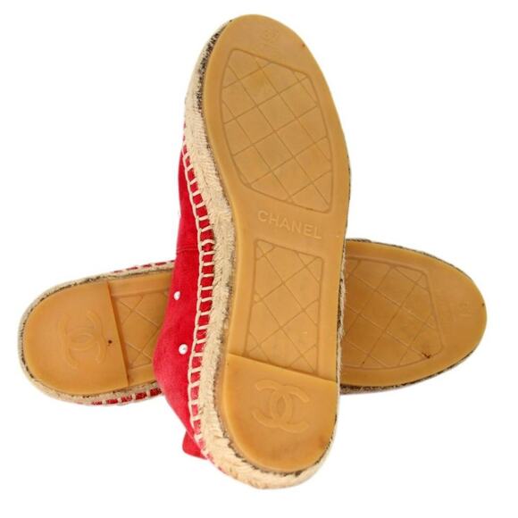 Chanel Espadrille 37 Suede and Faux Pearl Cc Cap-toe Flats CC-S0207P-C042 - Picture 8 of 9